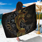Golden Spiritual Koi Fish Print Beach Sarong Wrap