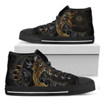 Golden Spiritual Koi Fish Print Black High Top Shoes