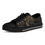 Golden Spiritual Koi Fish Print Black Low Top Shoes 