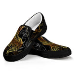 Golden Spiritual Koi Fish Print Black Slip On Shoes