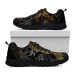 Golden Spiritual Koi Fish Print Black Sneakers