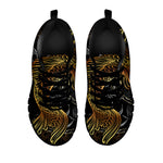 Golden Spiritual Koi Fish Print Black Sneakers