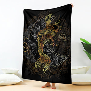 Golden Spiritual Koi Fish Print Blanket