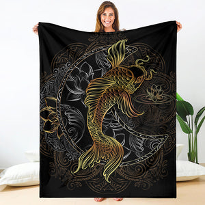 Golden Spiritual Koi Fish Print Blanket