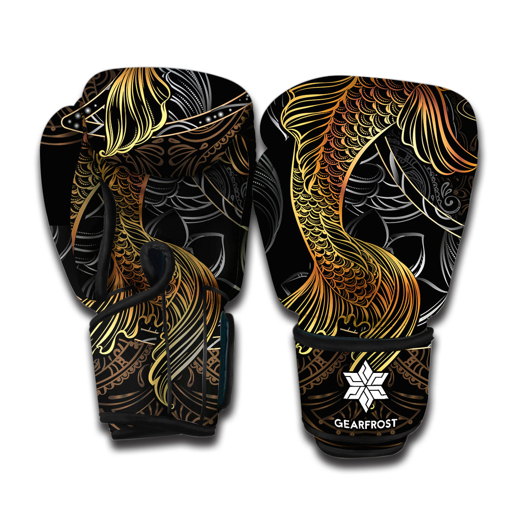 Golden Spiritual Koi Fish Print Boxing Gloves