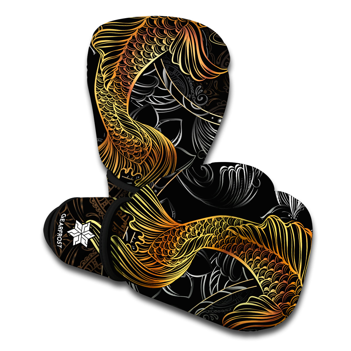 Golden Spiritual Koi Fish Print Boxing Gloves