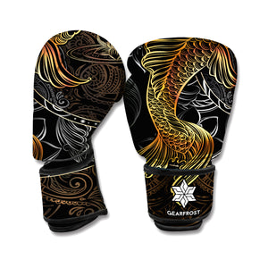 Golden Spiritual Koi Fish Print Boxing Gloves