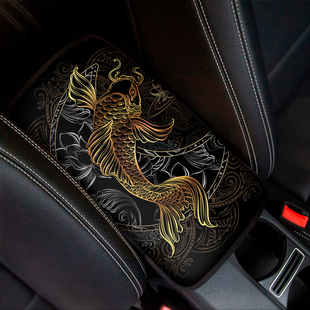 Golden Spiritual Koi Fish Print Car Center Console Cover