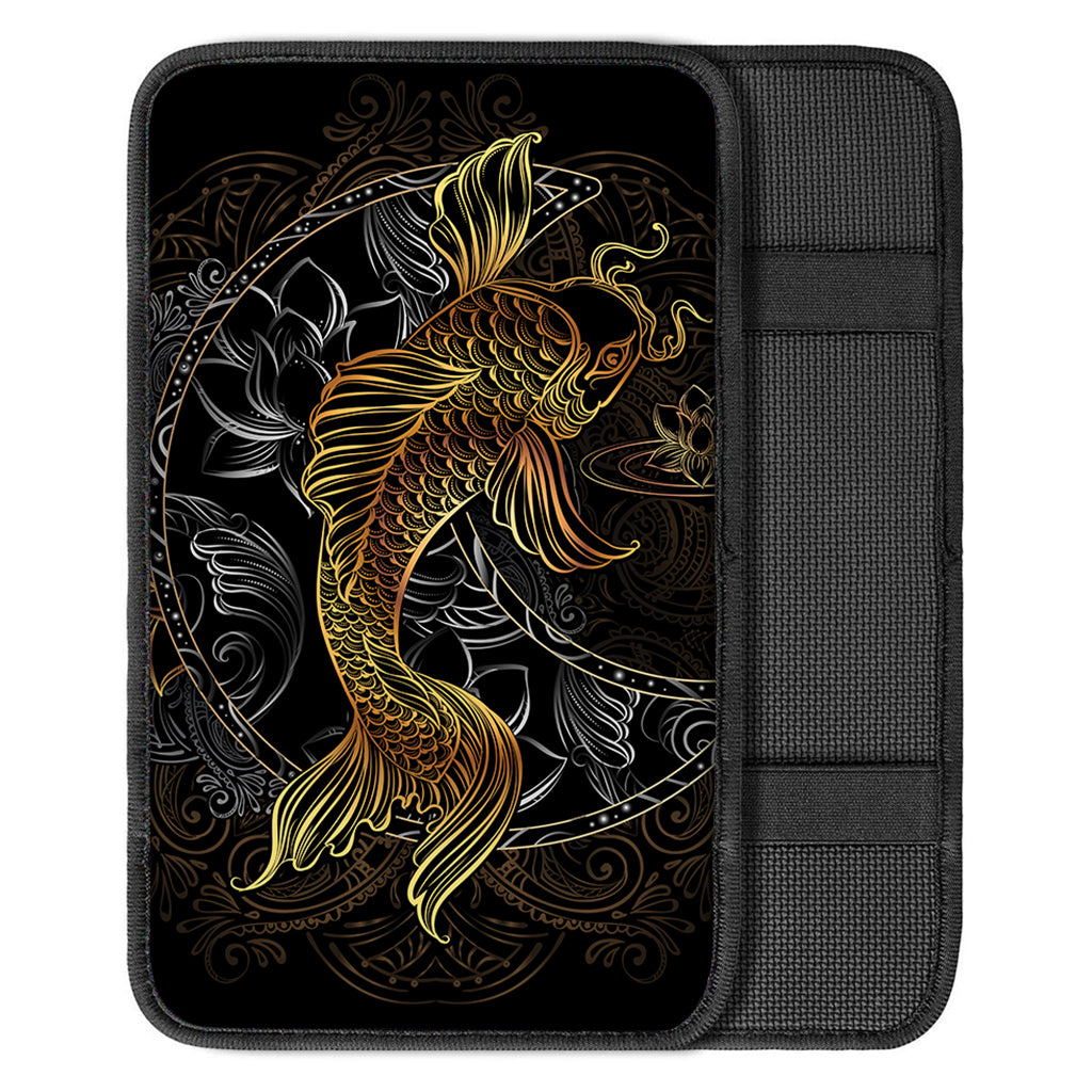 Golden Spiritual Koi Fish Print Car Center Console Cover