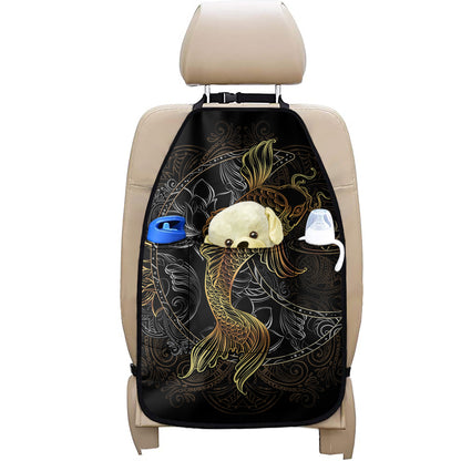 Golden Spiritual Koi Fish Print Car Seat Organizers