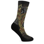 Golden Spiritual Koi Fish Print Crew Socks
