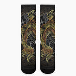 Golden Spiritual Koi Fish Print Crew Socks