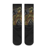Golden Spiritual Koi Fish Print Crew Socks