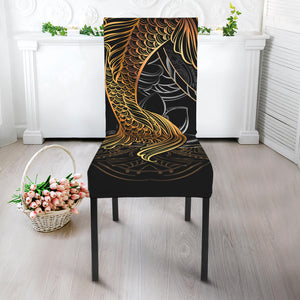 Golden Spiritual Koi Fish Print Dining Chair Slipcover