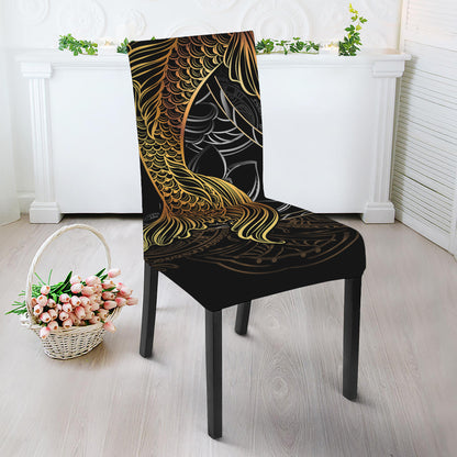 Golden Spiritual Koi Fish Print Dining Chair Slipcover