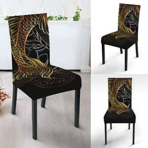 Golden Spiritual Koi Fish Print Dining Chair Slipcover