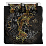 Golden Spiritual Koi Fish Print Duvet Cover Bedding Set