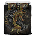 Golden Spiritual Koi Fish Print Duvet Cover Bedding Set