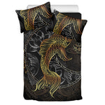 Golden Spiritual Koi Fish Print Duvet Cover Bedding Set