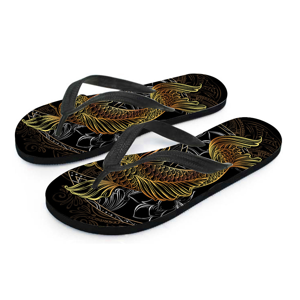 Golden Spiritual Koi Fish Print Flip Flops