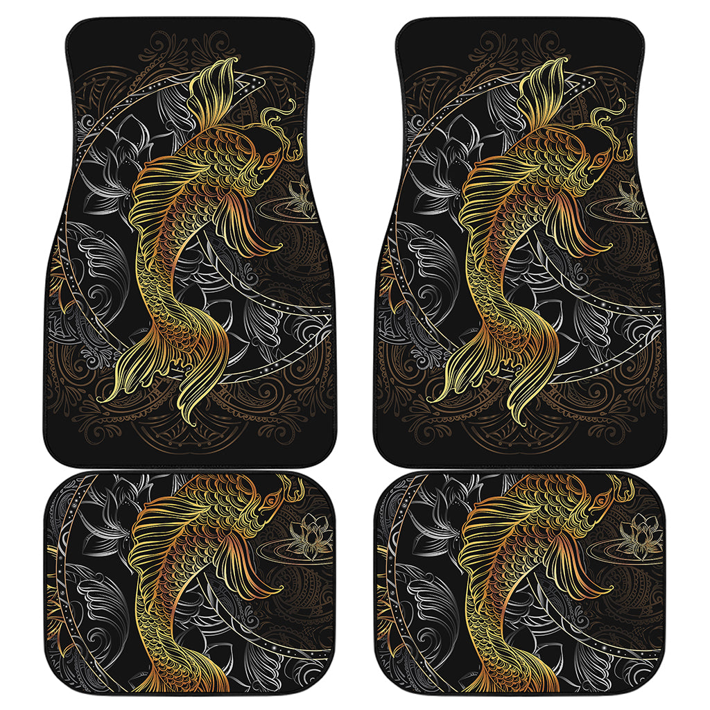 Golden Spiritual Koi Fish Print Front and Back Car Floor Mats