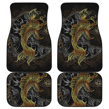 Golden Spiritual Koi Fish Print Front and Back Car Floor Mats
