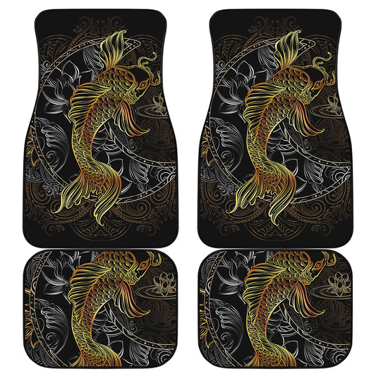 Golden Spiritual Koi Fish Print Front and Back Car Floor Mats