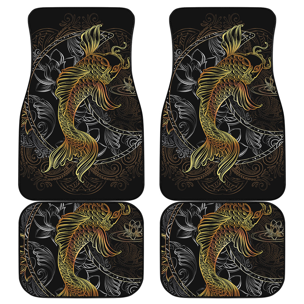 Golden Spiritual Koi Fish Print Front and Back Car Floor Mats