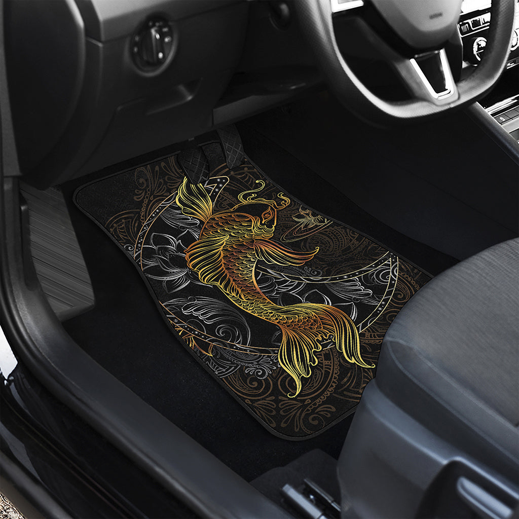 Golden Spiritual Koi Fish Print Front and Back Car Floor Mats