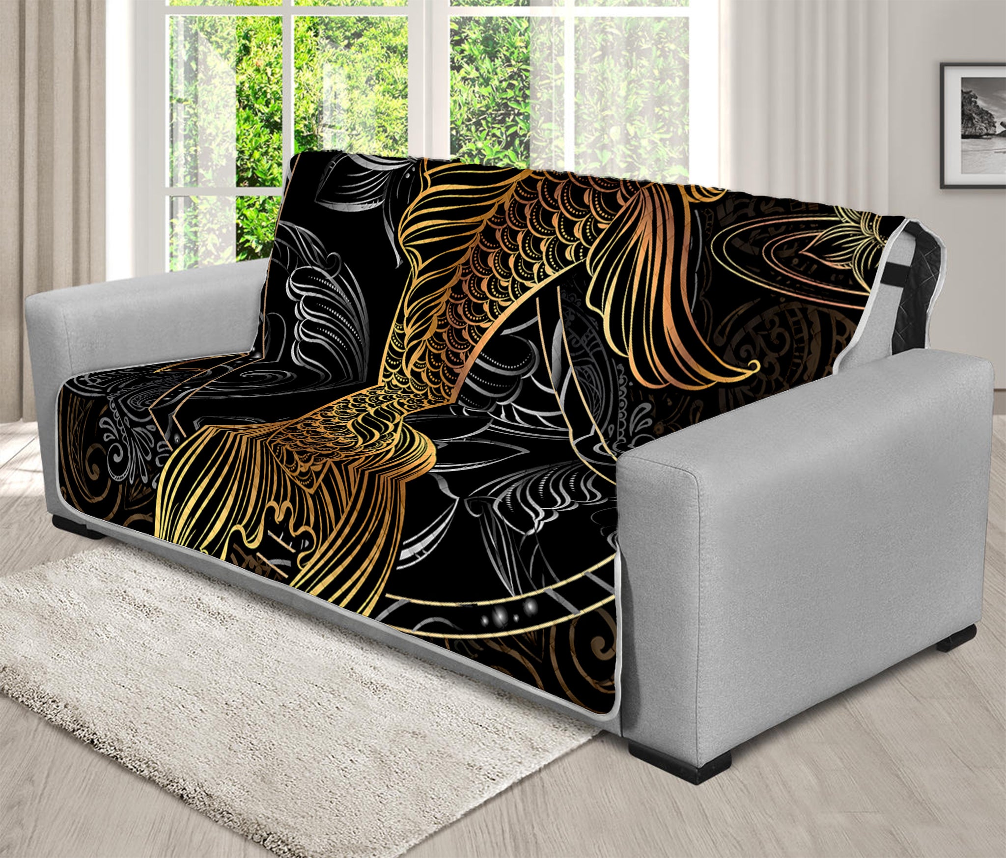 Golden Spiritual Koi Fish Print Futon Protector