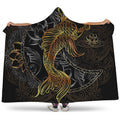 Golden Spiritual Koi Fish Print Hooded Blanket
