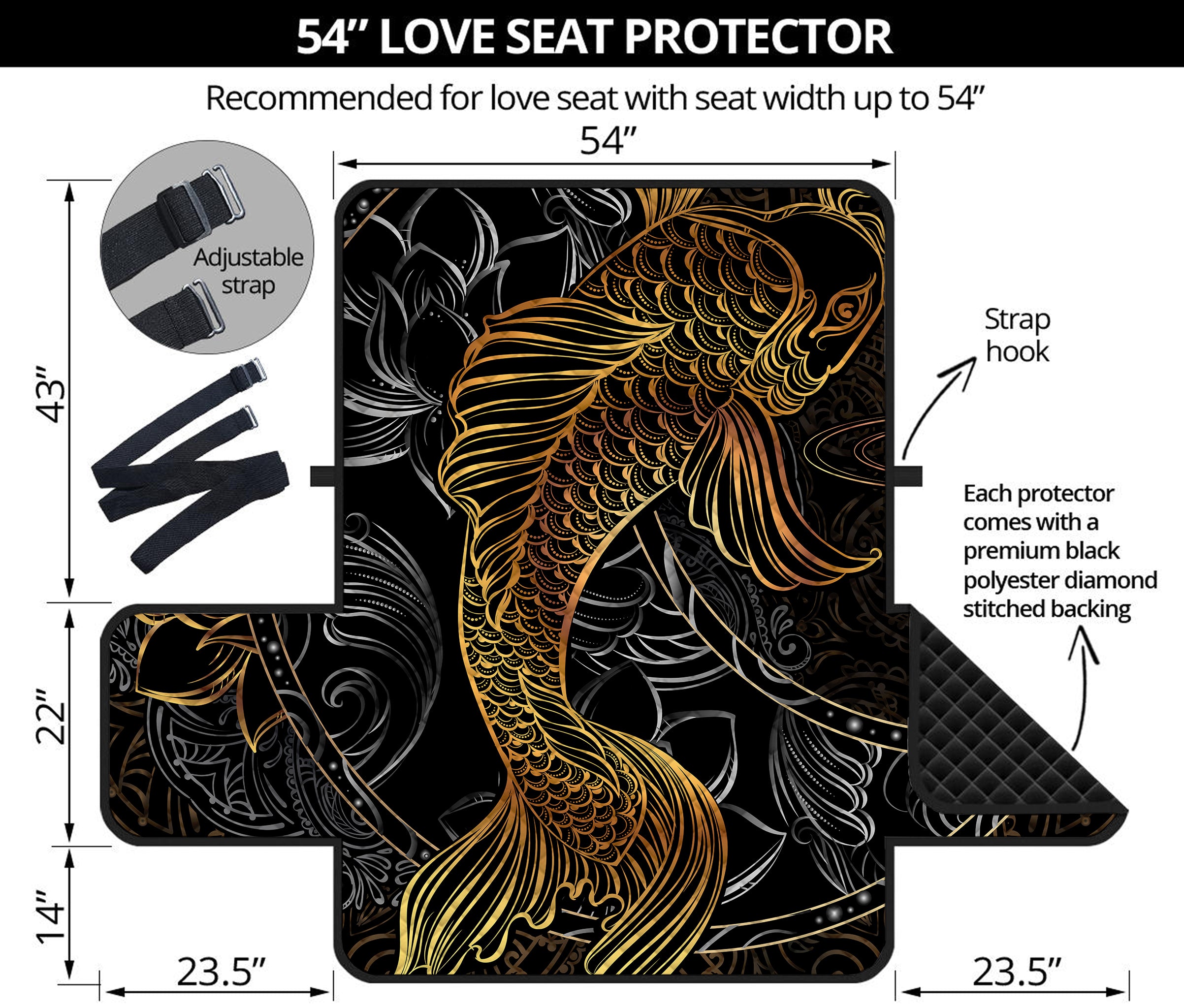 Golden Spiritual Koi Fish Print Loveseat Protector