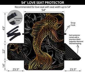 Golden Spiritual Koi Fish Print Loveseat Protector