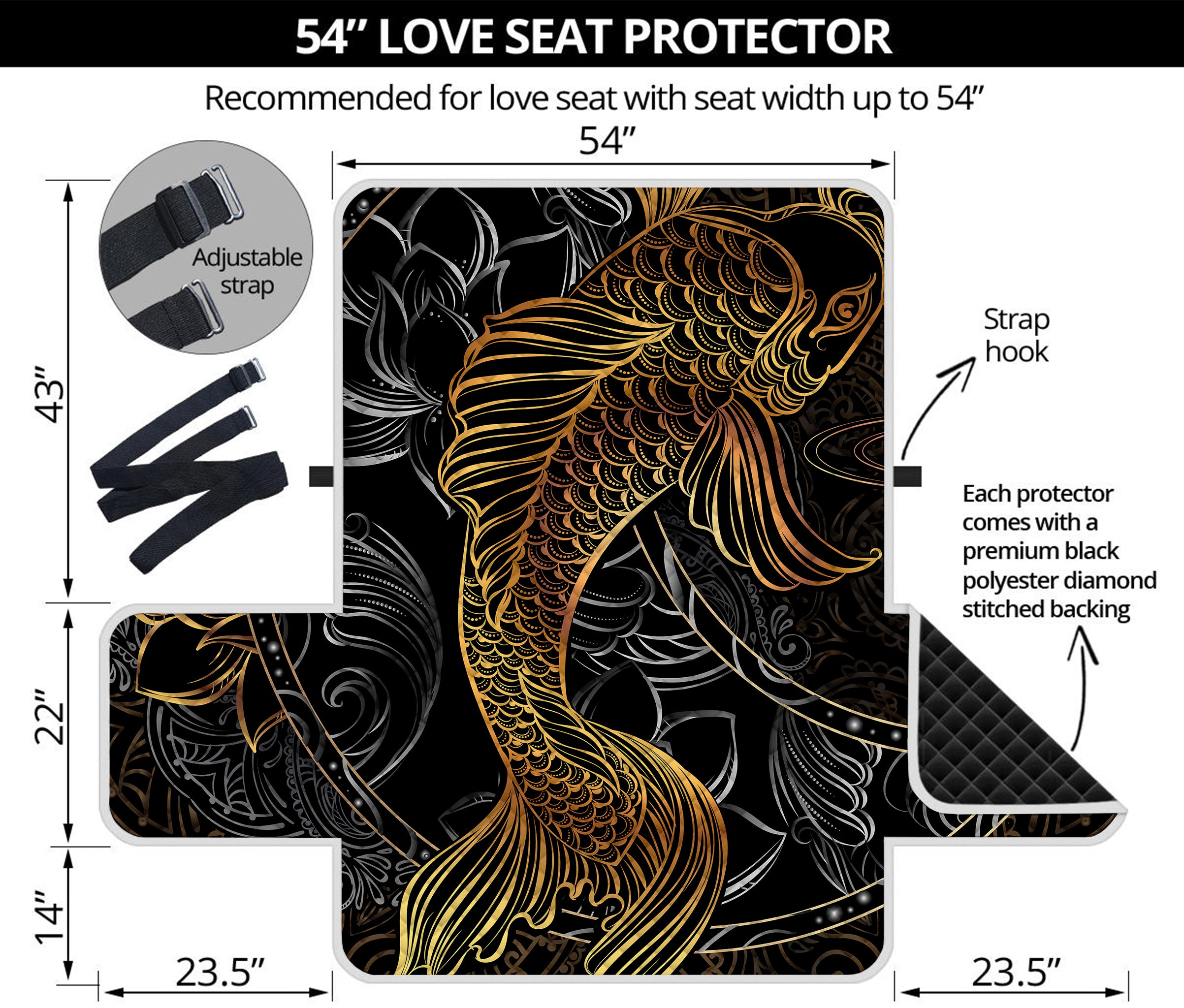 Golden Spiritual Koi Fish Print Loveseat Protector