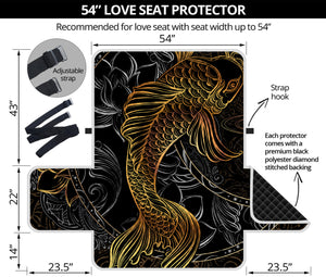 Golden Spiritual Koi Fish Print Loveseat Protector