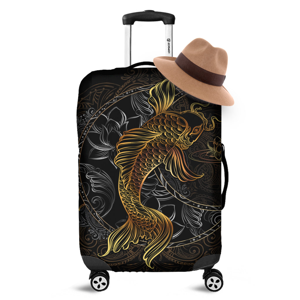 Golden Spiritual Koi Fish Print Luggage Cover