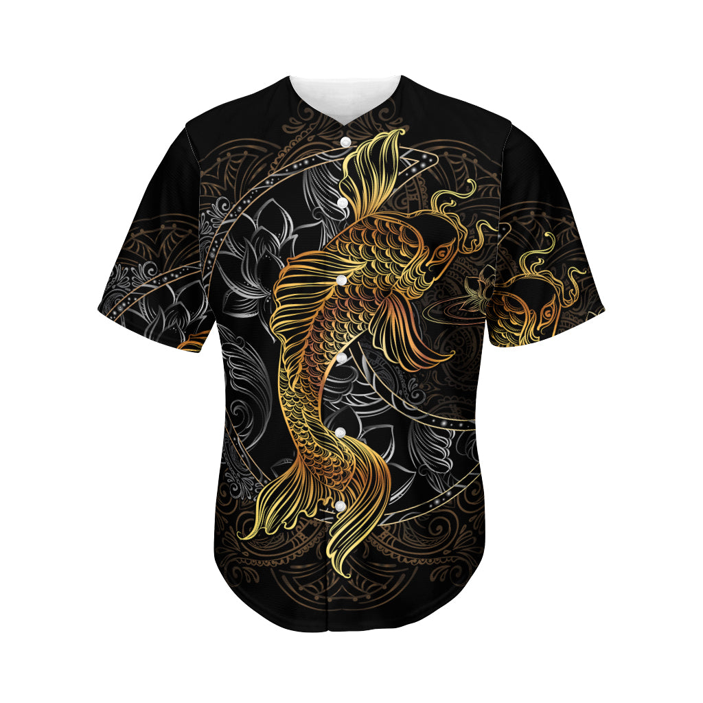 Golden Spiritual Koi Fish Print Men's Baseball Jersey