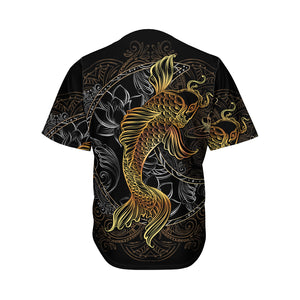 Golden Spiritual Koi Fish Print Men's Baseball Jersey