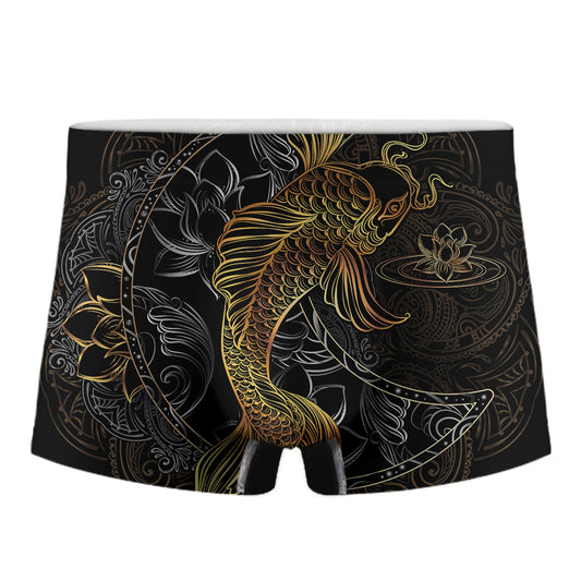 Golden Spiritual Koi Fish Print Men's Boxer Briefs