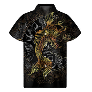 Golden Spiritual Koi Fish Print Men's Short Sleeve Shirt