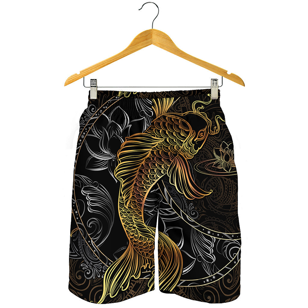 Golden Spiritual Koi Fish Print Men's Shorts