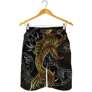 Golden Spiritual Koi Fish Print Men's Shorts