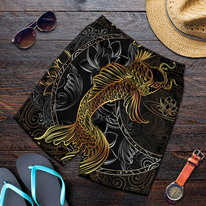 Golden Spiritual Koi Fish Print Men's Shorts