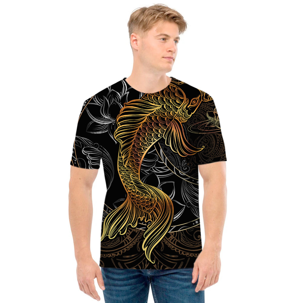 Golden Spiritual Koi Fish Print Men's T-Shirt