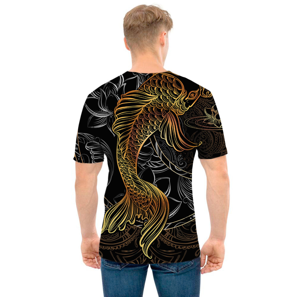 Golden Spiritual Koi Fish Print Men's T-Shirt