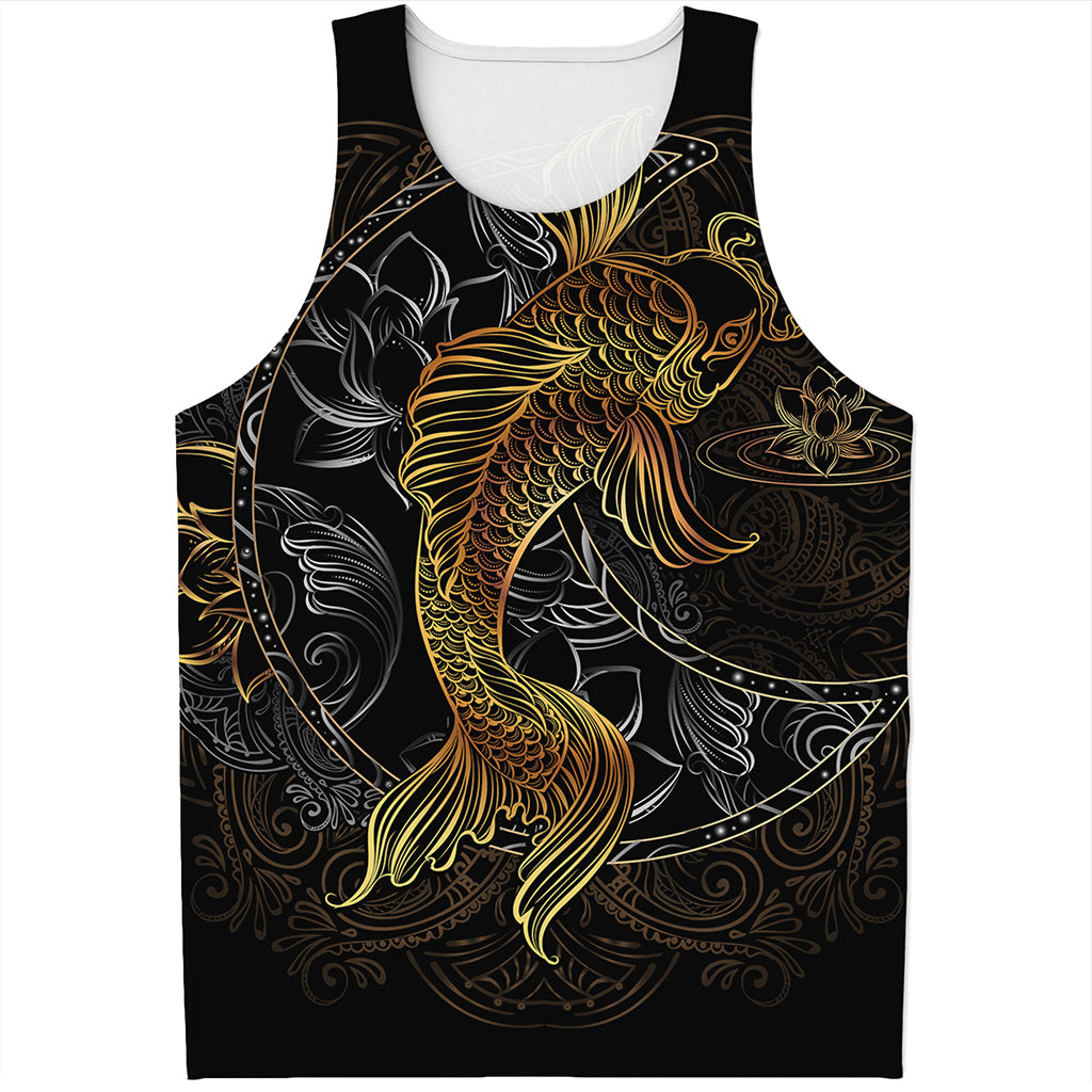 Golden Spiritual Koi Fish Print Men's Tank Top