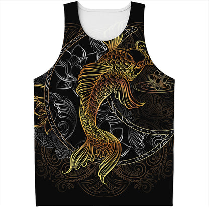 Golden Spiritual Koi Fish Print Men's Tank Top