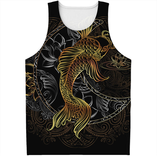 Golden Spiritual Koi Fish Print Men's Tank Top