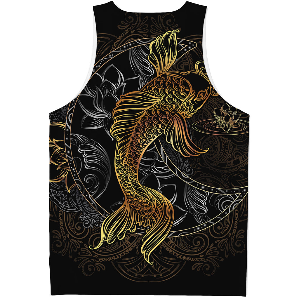 Golden Spiritual Koi Fish Print Men's Tank Top