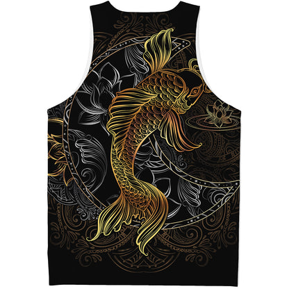 Golden Spiritual Koi Fish Print Men's Tank Top